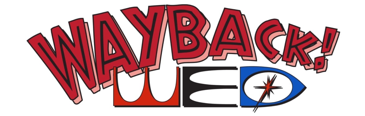 Logo reading Wayback in bold red letters above a stylized UED with a blue oval and rocketstar graphic