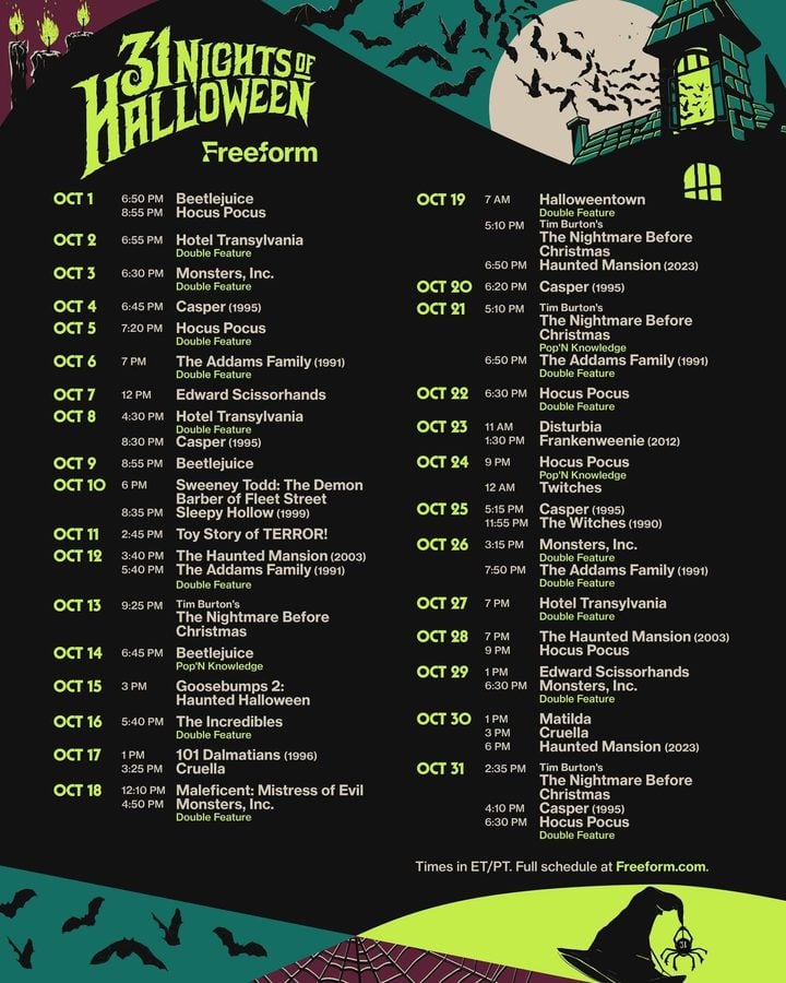 Freeform Reveals Full 31 Nights of Halloween 2026 Schedule