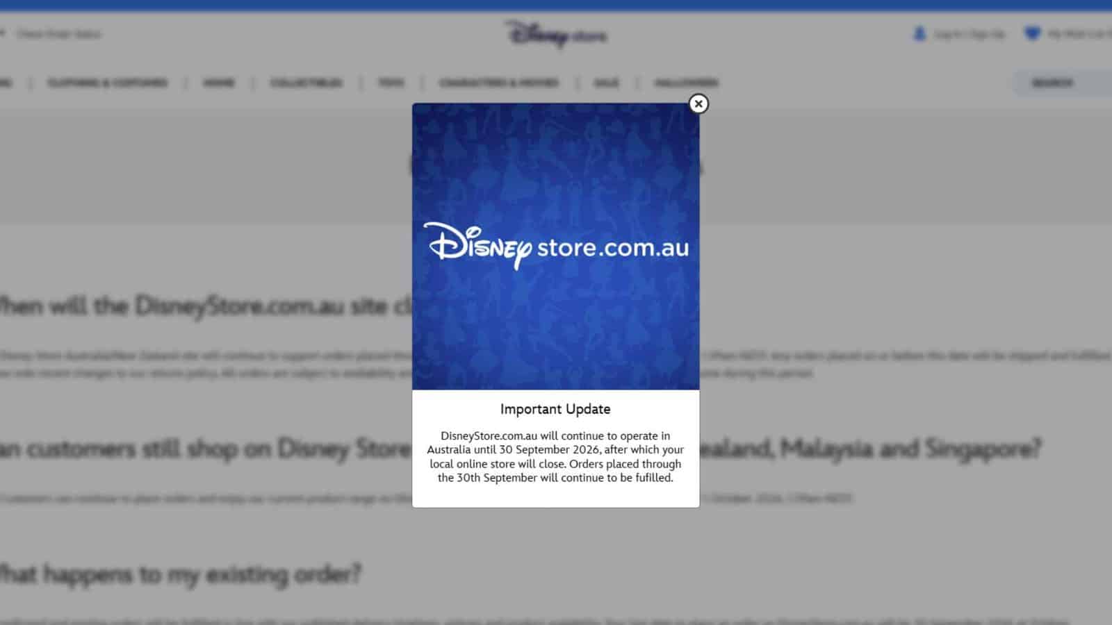 Disney Store Closing Online Operations in Australia New Zealand Singapore and Malaysia