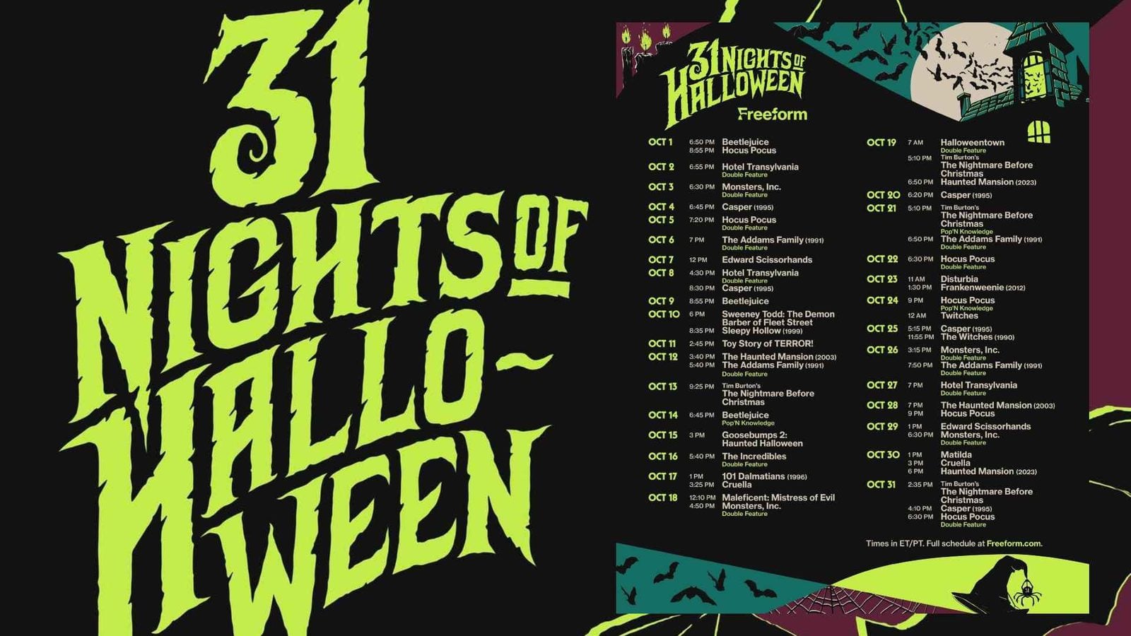 Freeform Reveals Full 31 Nights of Halloween 2026 Schedule