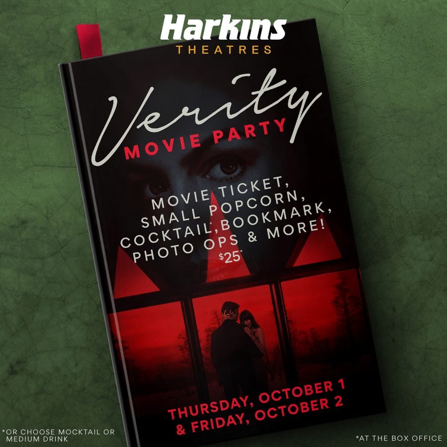 Poster for Harkins Theatres Very Movie Party on Oct 12 includes ticket popcorn cocktails and photo ops for  at the box office