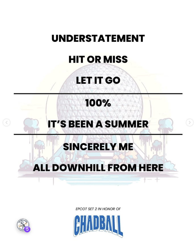Poster style graphic with bold uppercase song titles separated by horizontal lines background shows a domed structure and palm trees