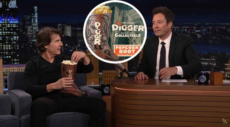 Tom Cruise Shows Off Digger's Boot Popcorn Bucket on The Tonight Show