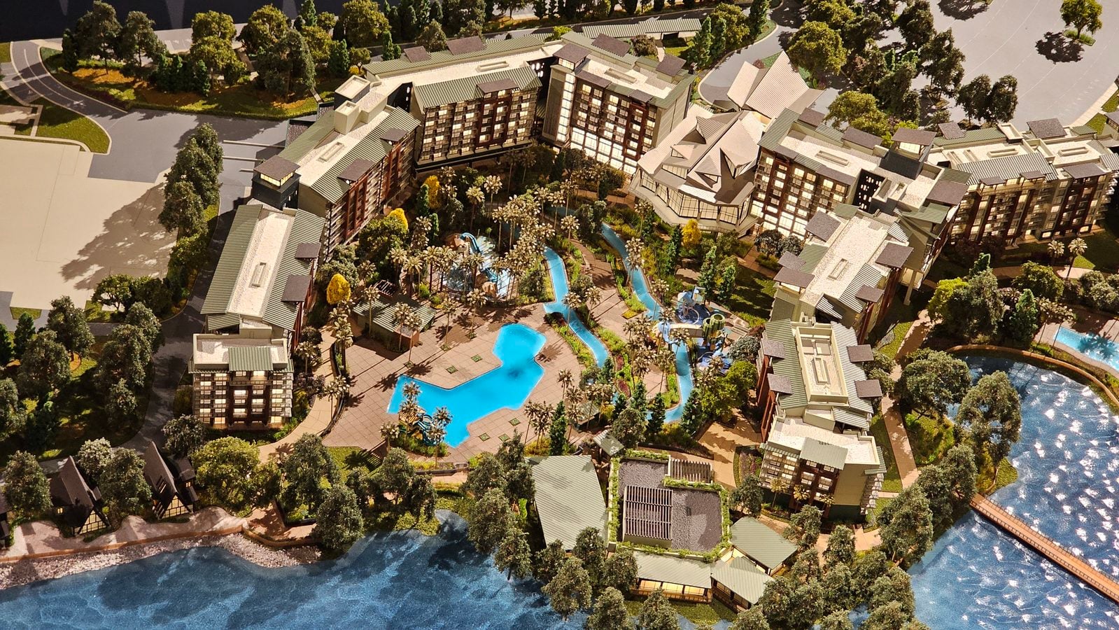 Lakeshore Lodge model resort model Bay Lake lazy river Lake Houses boat dock
