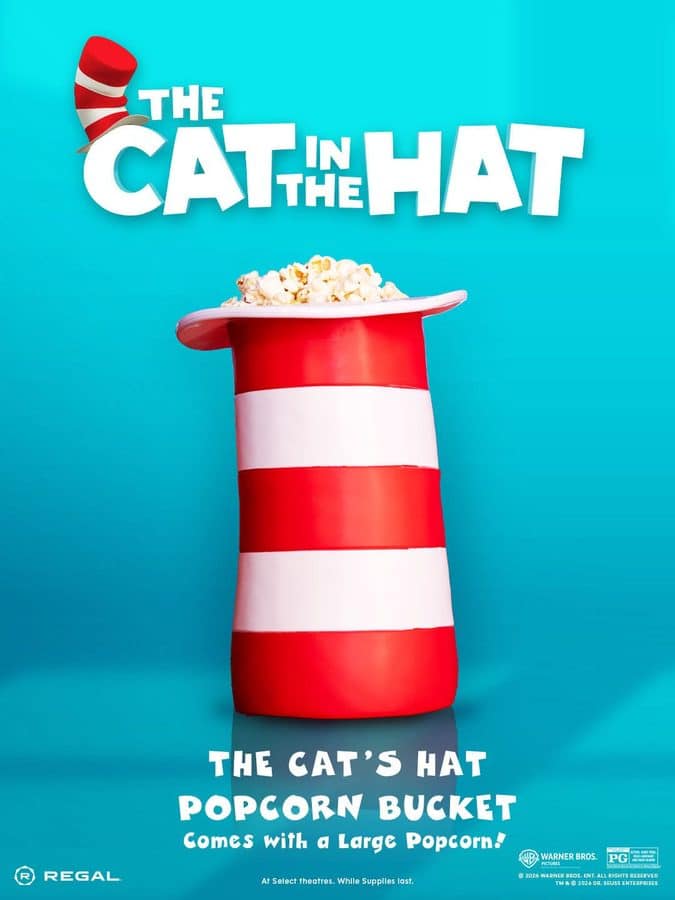 Regal The Cat's Hat Popcorn Bucket shaped like the Cat in the Hat's red and white striped hat