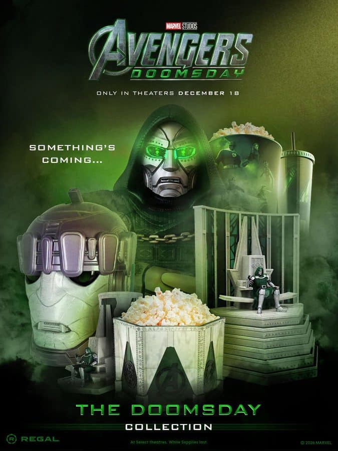 Regal's Avengers: Doomsday Collection with the Sentinel drink vessel, Doctor Doom statue bucket, Doom's Throne and two combos