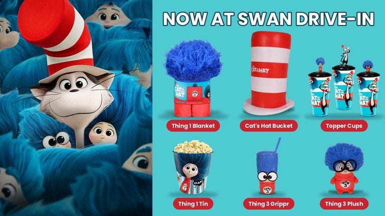 Cat in the Hat Popcorn Bucket Price: Swan Drive-In Sells the Cat's Hat, Blanket and Topper Cups