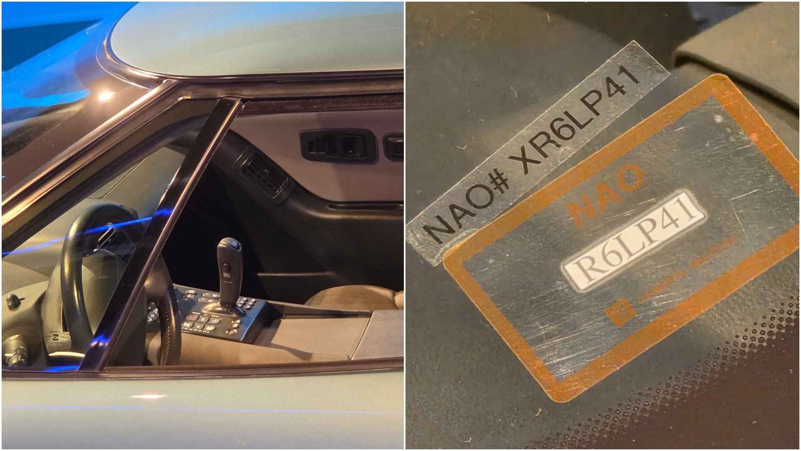 Car interior on the left with steering wheel and center console dashboard and gear shifter visible in daylight