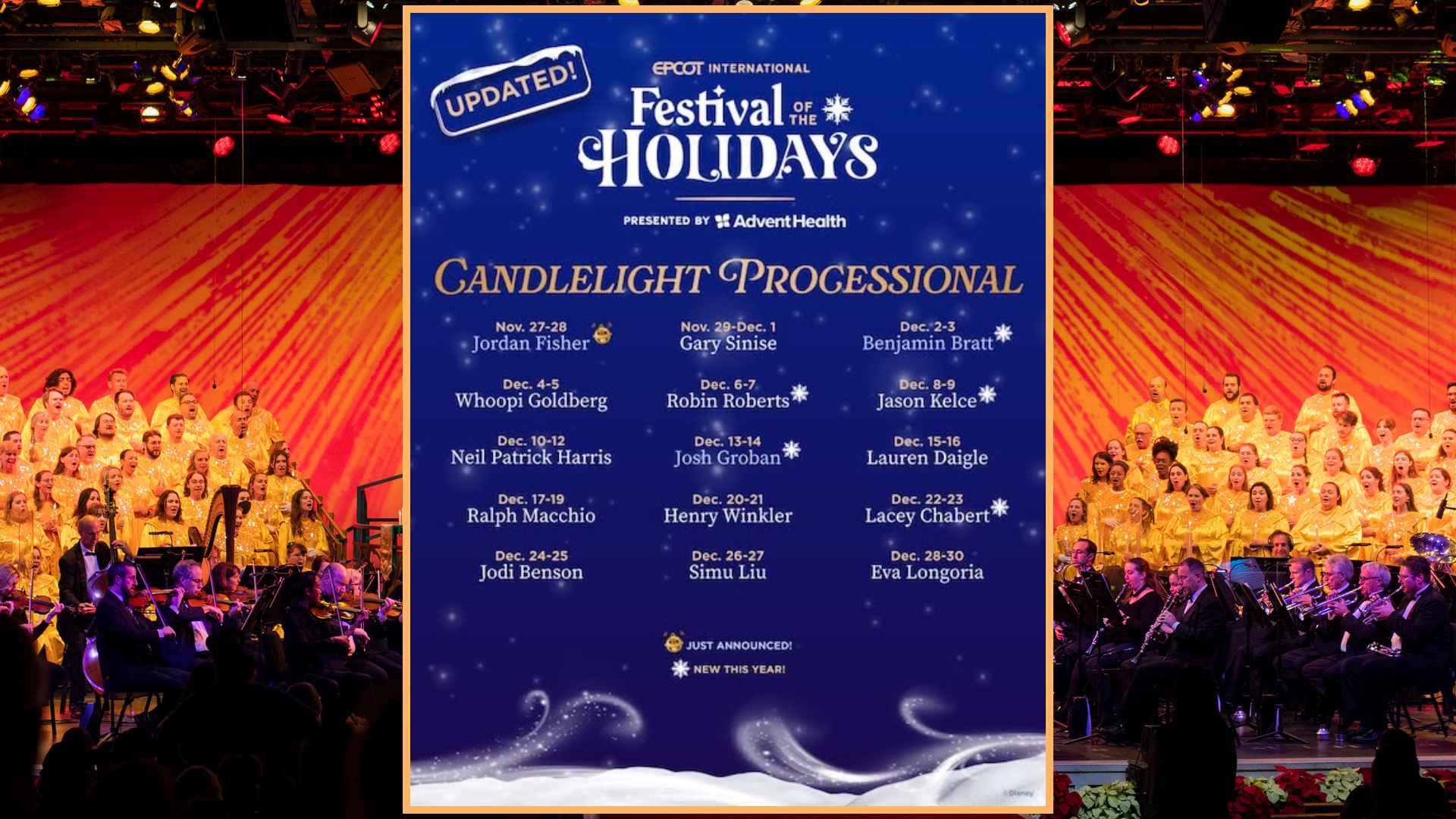 Jordan Fisher Named Final 2026 EPCOT Candlelight Processional Narrator, Full Lineup Set