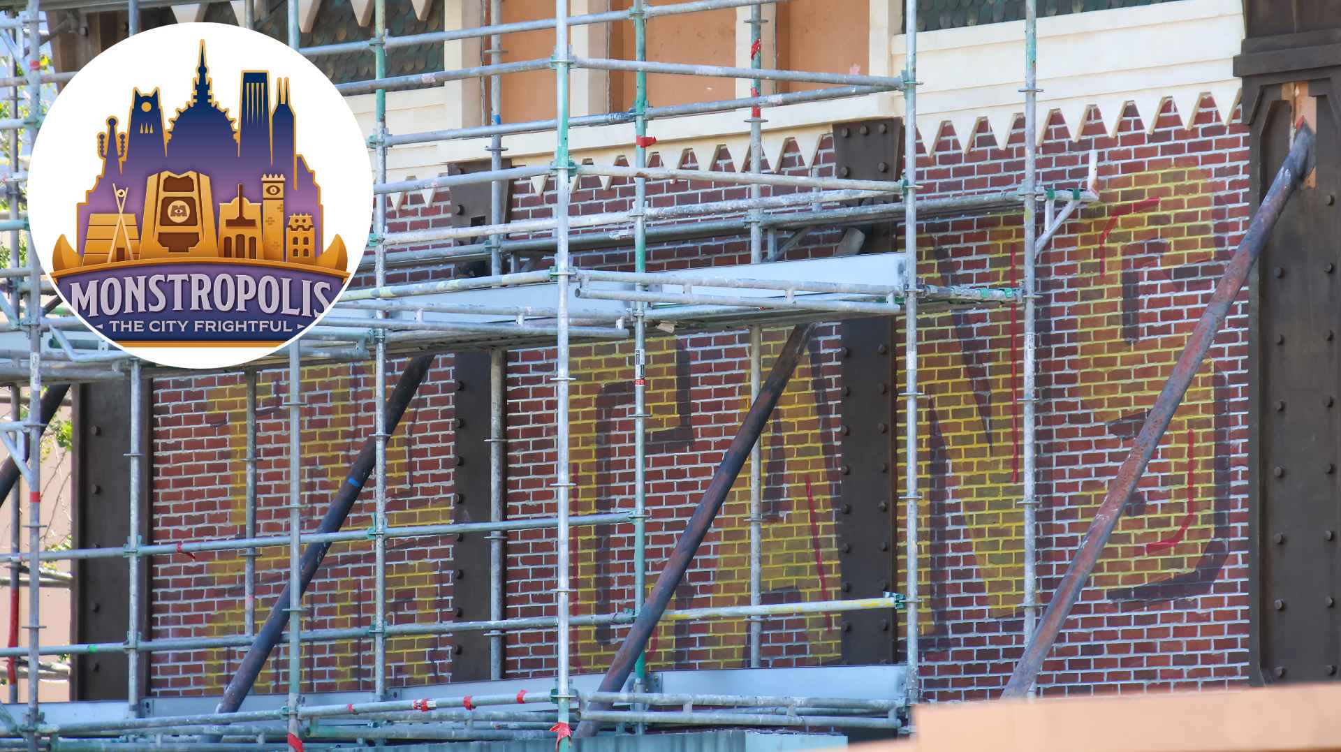 Monstropolis "Try Our Cans" Sign Painted on Future Archie's Scare Pig Pizza Building