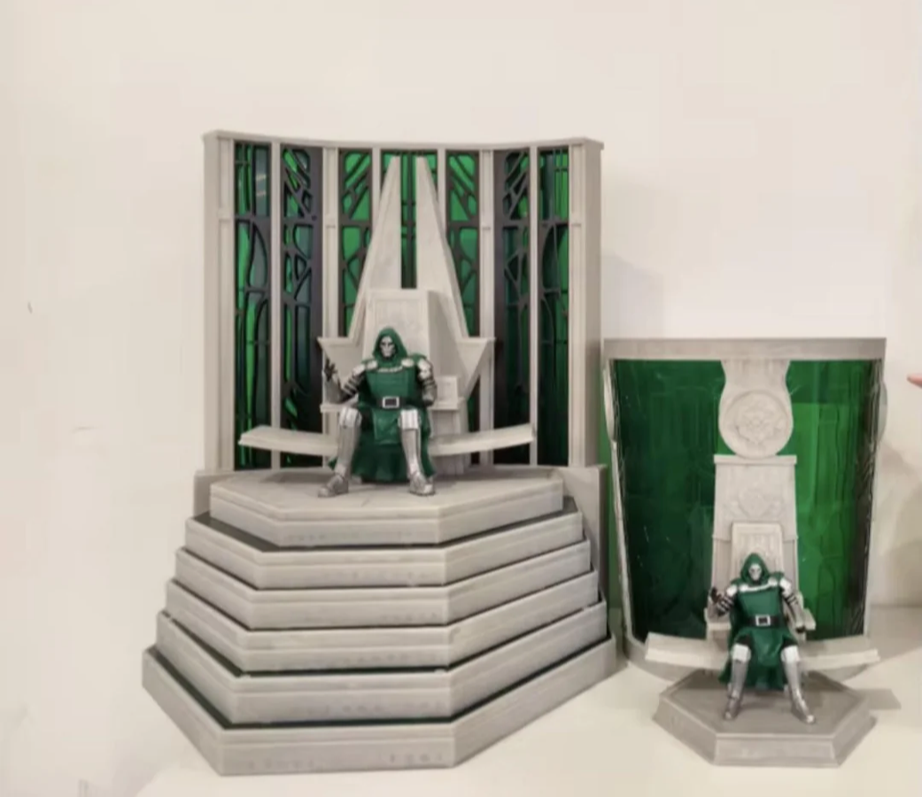 Two fake Doctor Doom throne pieces a large stepped throne room and a smaller throne cup from an AliExpress listing