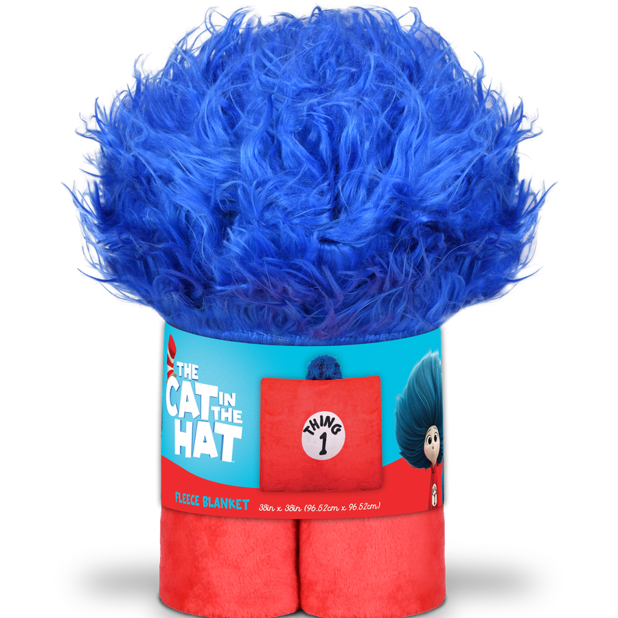 Thing 1 blanket topper cups Thing 1 tin Thing 3 Grippr and Thing 3 plush