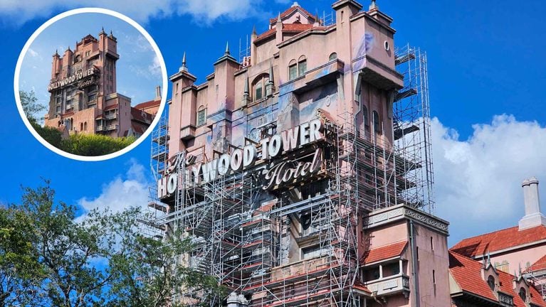 Tower of Terror New Paint: Purple Lightning Scars Return to the Hollywood Tower Hotel
