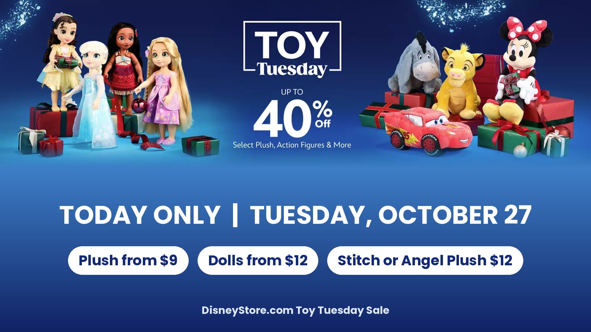 Disney Store Toy Tuesday Sale October 27: Plush From $9 and a $12 Stitch Plush Deal