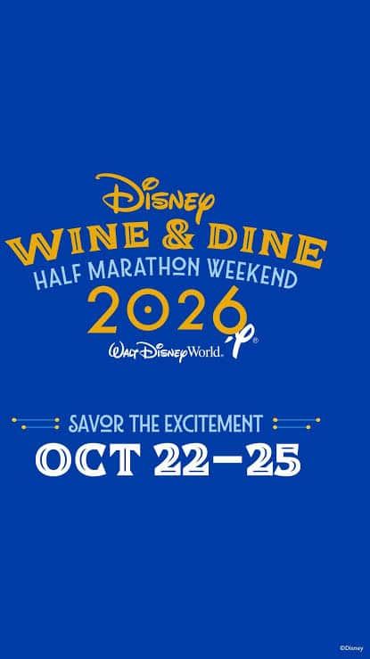 Blue promotional poster for Disney Wine  Dine Half Marathon Weekend 2016 October 2225 at Walt Disney World